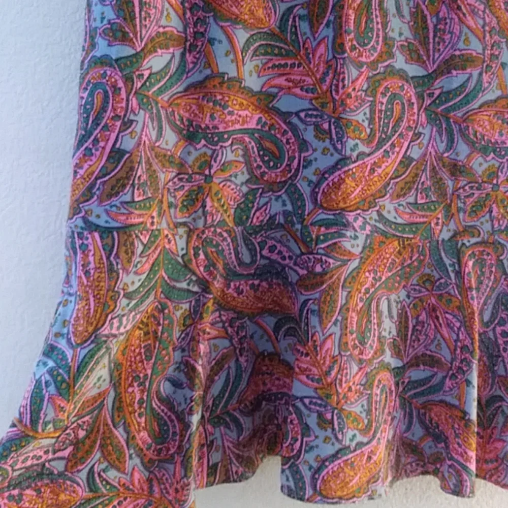 J Crew Purple Pink Paisley Print Silk Flutter Sleeve Dress Sz 00